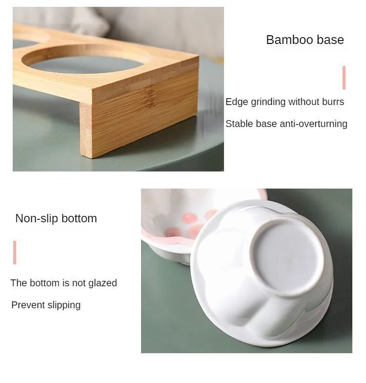 Pet Supplies Bamboo Frame Hand Colored Ceramic Protection Bowls