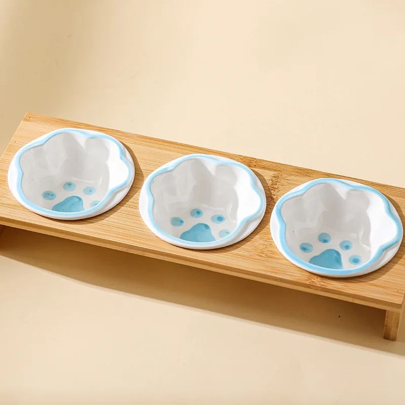 Pet Supplies Bamboo Frame Hand Colored Ceramic Protection Bowls