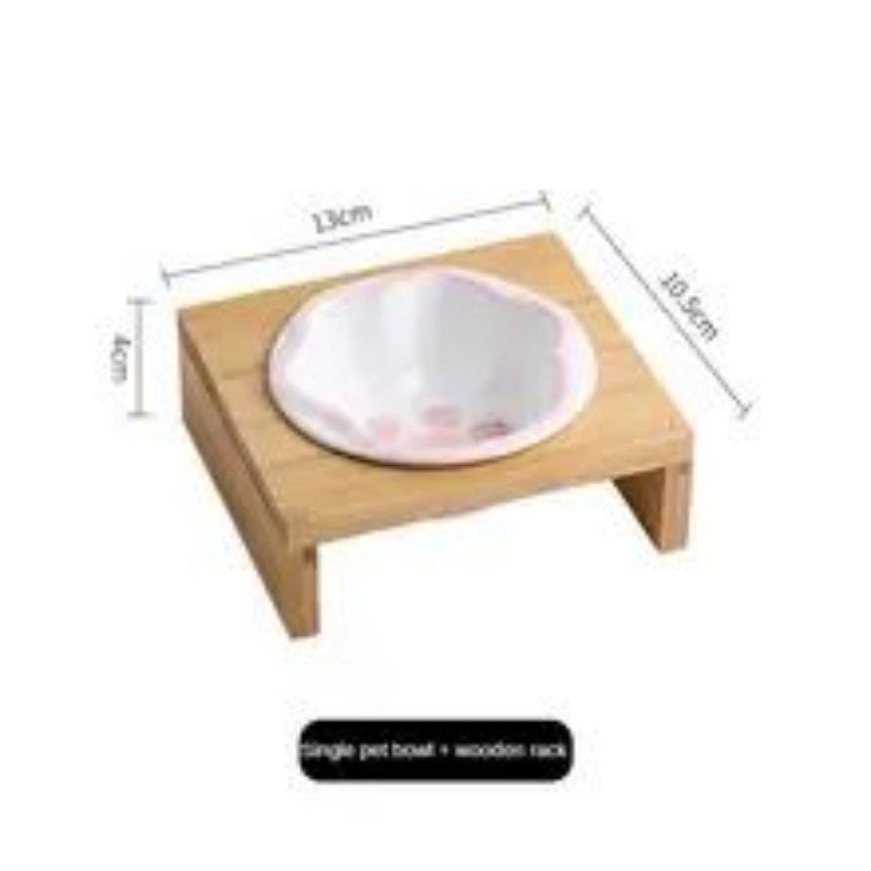 Pet Supplies Bamboo Frame Hand Colored Ceramic Protection Bowls