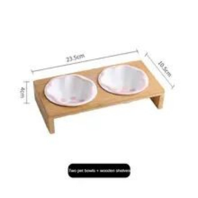 Pet Supplies Bamboo Frame Hand Colored Ceramic Protection Bowls