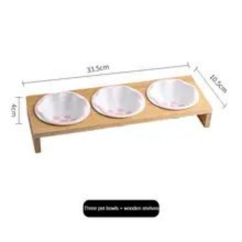 Pet Supplies Bamboo Frame Hand Colored Ceramic Protection Bowls